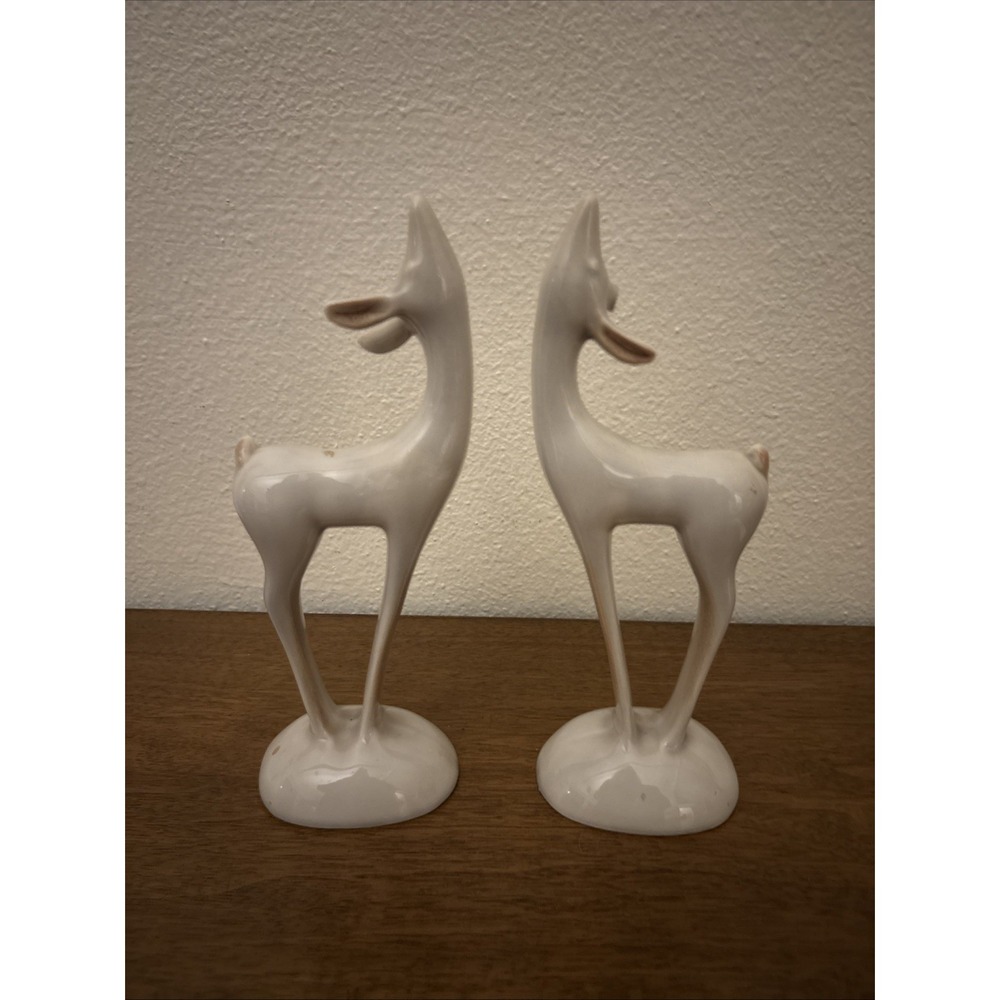 Roselane Pottery Pasedena California 8" Tall Deer Cream & Brown - 1 Missing Ear